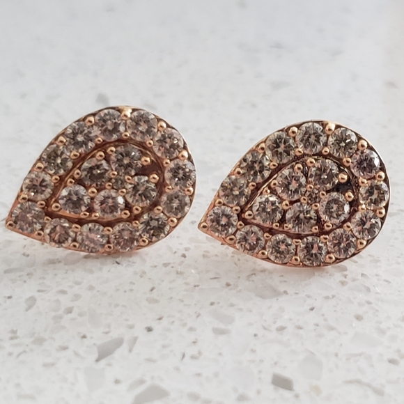 2 carats pear shaped earring in 18k pink gold - Picture 1 of 3